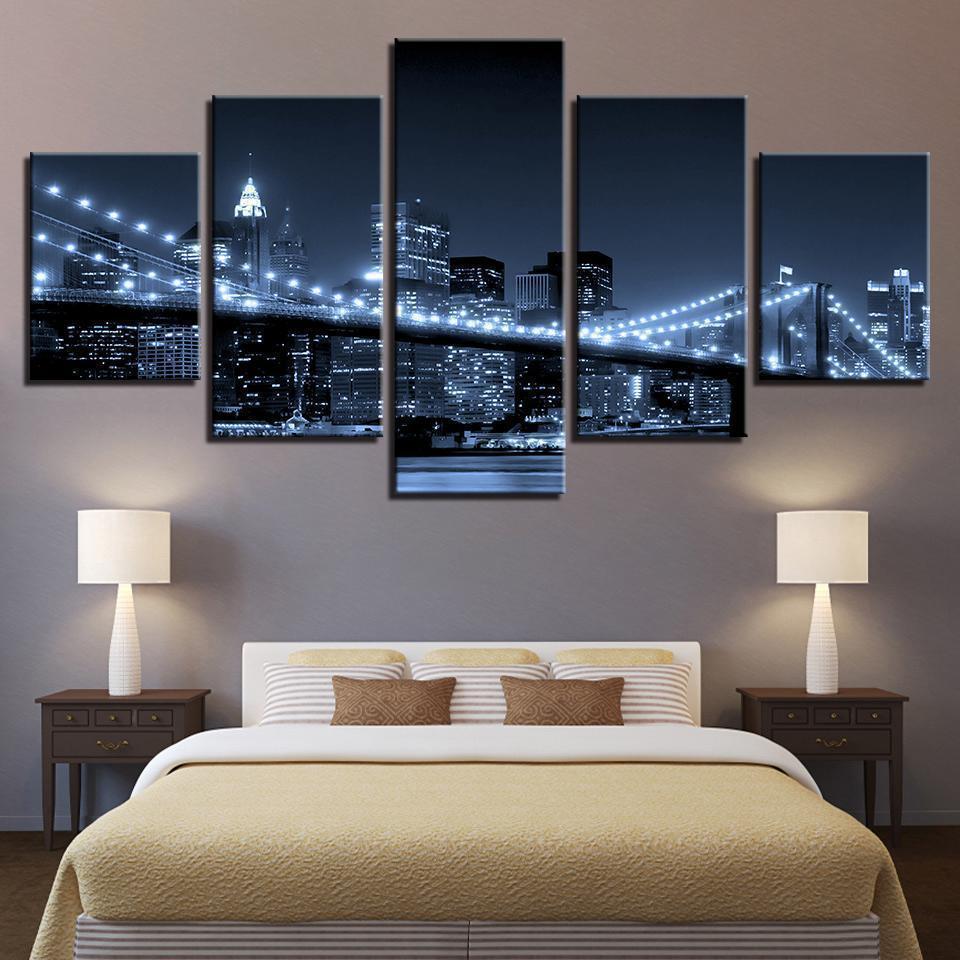 Brooklyn Bridge City Night View Nature Canvas Wall Art