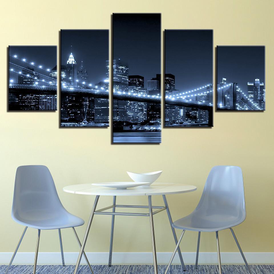 Brooklyn Bridge City Night View Nature Canvas Wall Art