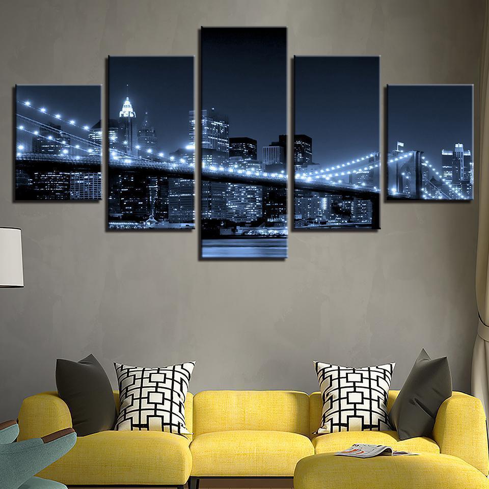 Brooklyn Bridge City Night View Nature Canvas Wall Art