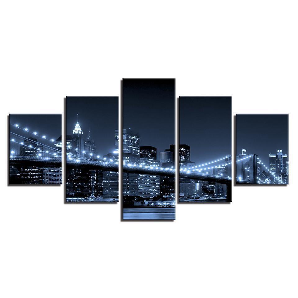 Brooklyn Bridge City Night View Nature Canvas Wall Art