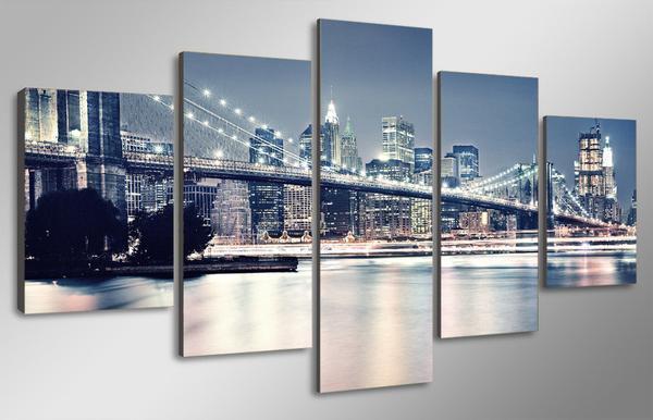 Brooklyn Bridge New York At Night Nature Canvas Wall Art