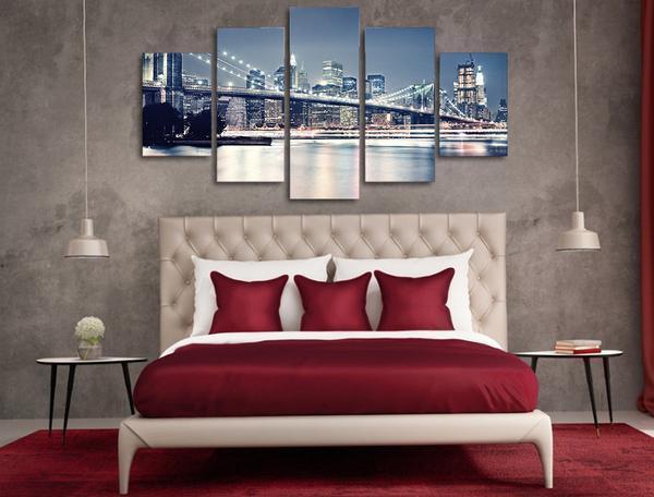 Brooklyn Bridge New York At Night Nature Canvas Wall Art