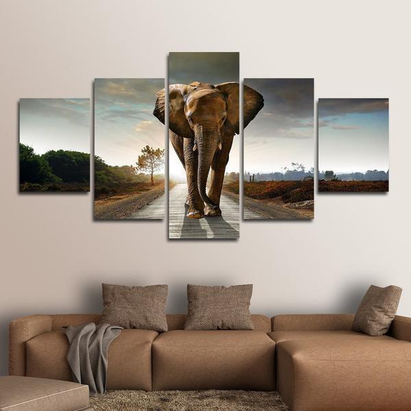 Brown African Elephant Animal Canvas Wall Art