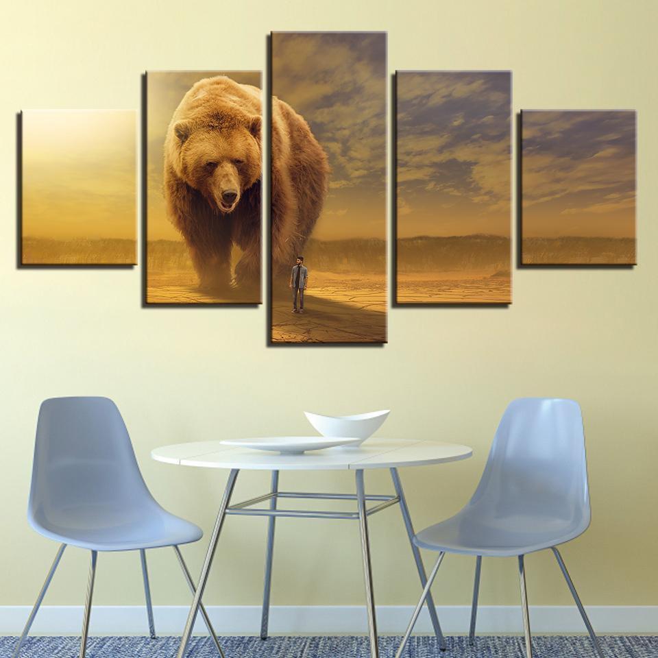 Brown Bear And Man Abstract Animal Canvas Wall Art