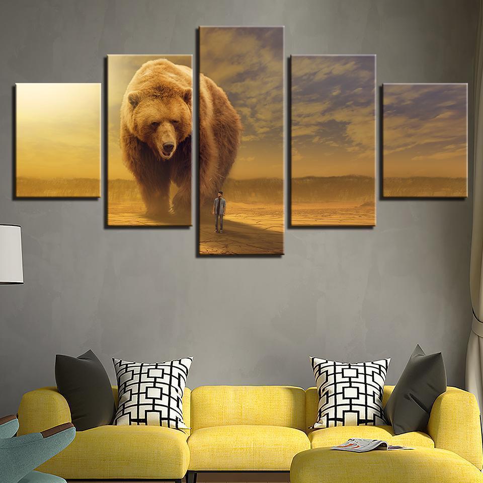 Brown Bear And Man Abstract Animal Canvas Wall Art