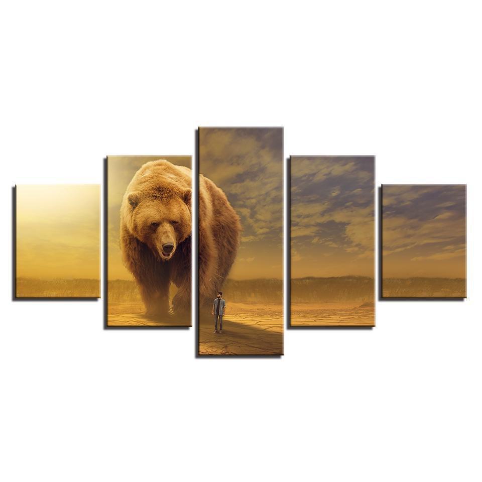 Brown Bear And Man Abstract Animal Canvas Wall Art