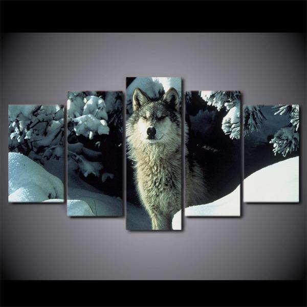 Brown Snow Wolf Animal Canvas Wall Art