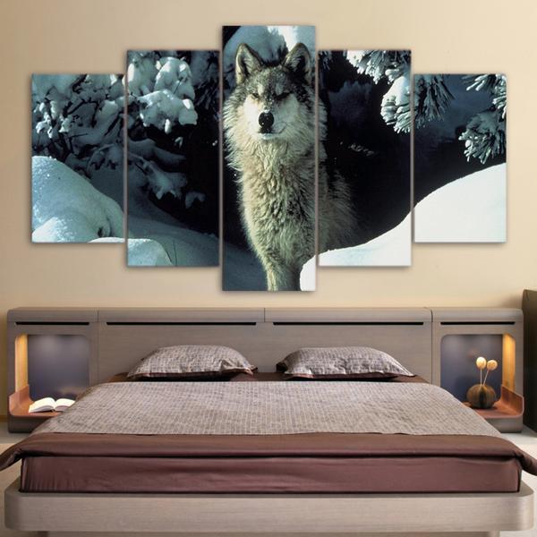 Brown Snow Wolf Animal Canvas Wall Art