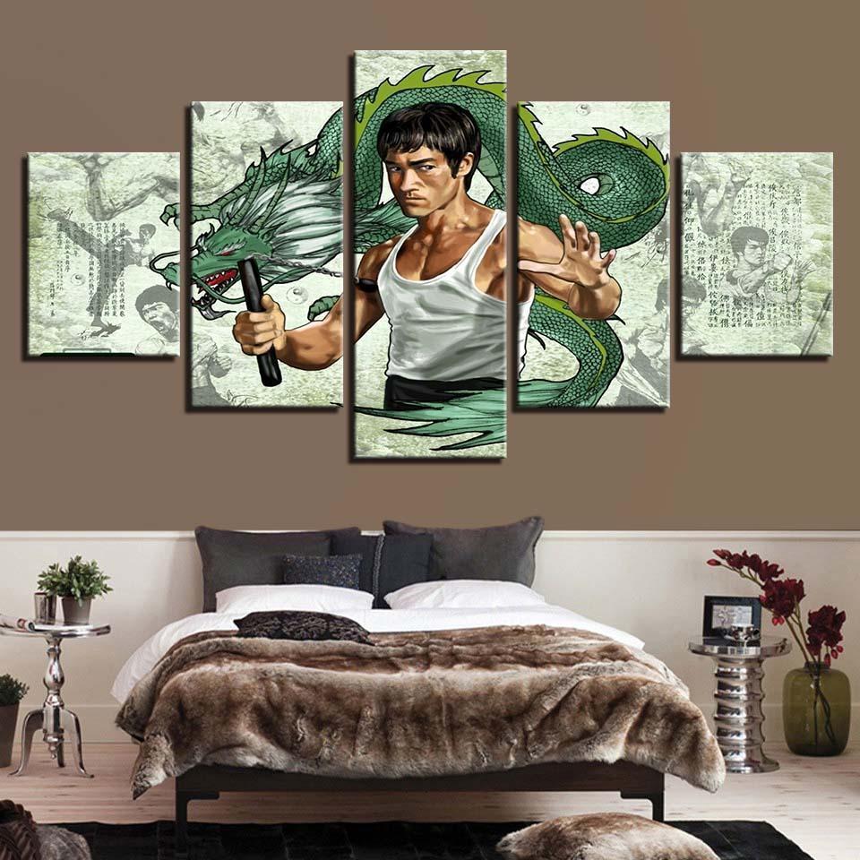 Bruce Lee Holding The Dragon Celebrity Canvas Wall Art