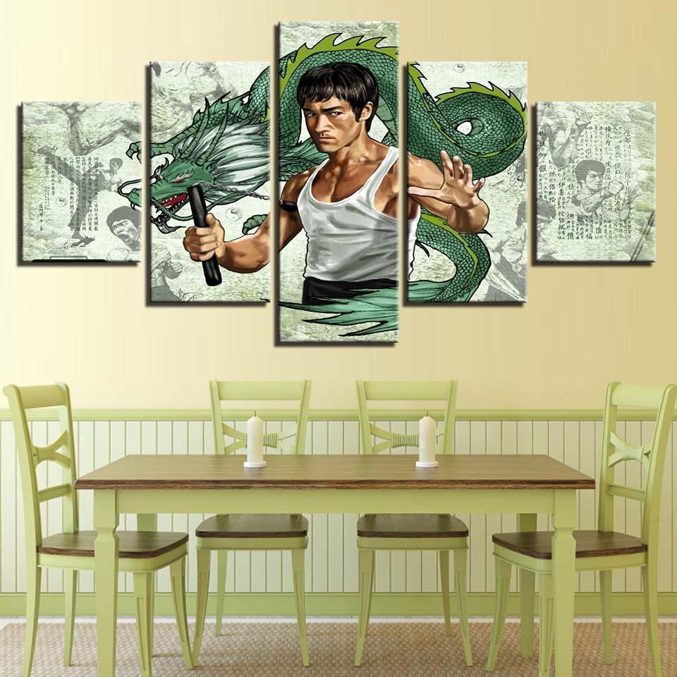 Bruce Lee Holding The Dragon Celebrity Canvas Wall Art