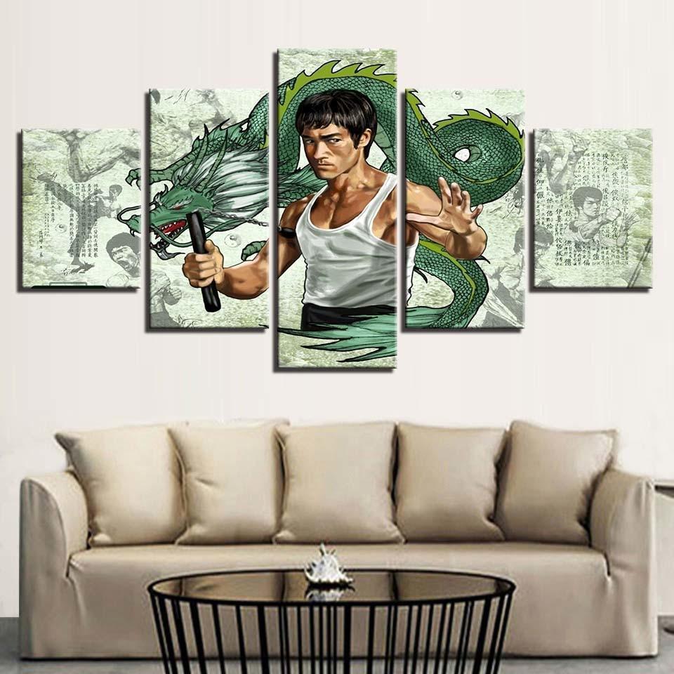Bruce Lee Holding The Dragon Celebrity Canvas Wall Art