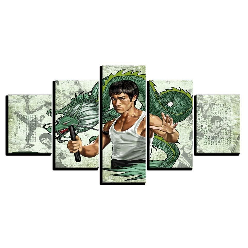 Bruce Lee Holding The Dragon Celebrity Canvas Wall Art