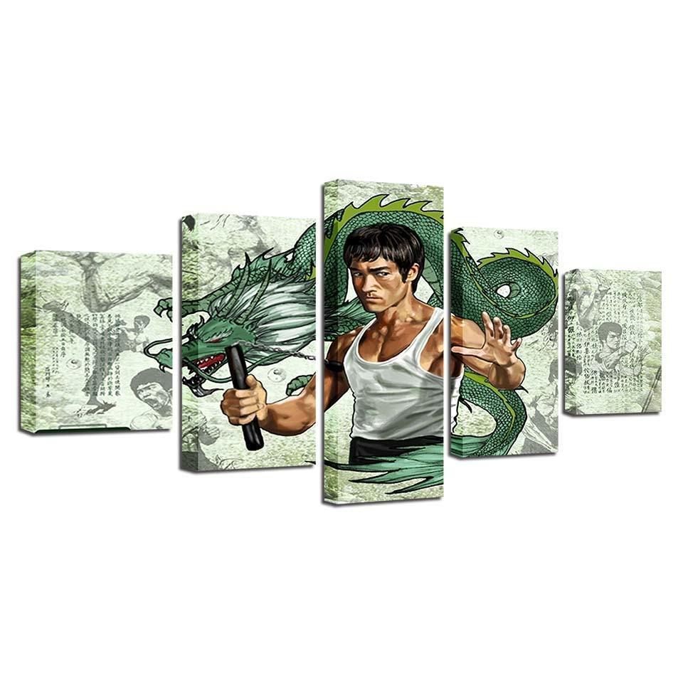 Bruce Lee Holding The Dragon Celebrity Canvas Wall Art