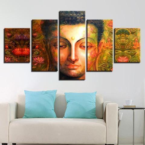 Buddha Flowers Religion Canvas Wall Art