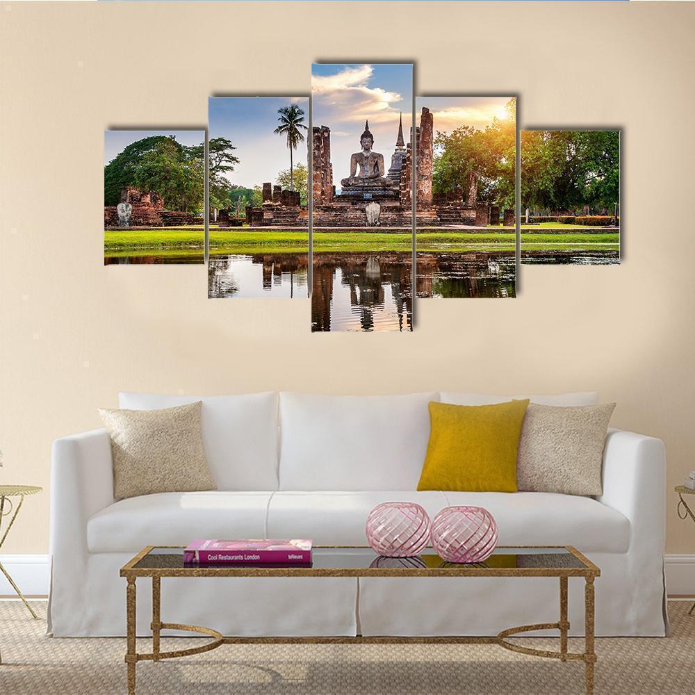 Buddha Statue And Wat Mahathat Temple Nature Canvas Wall Art