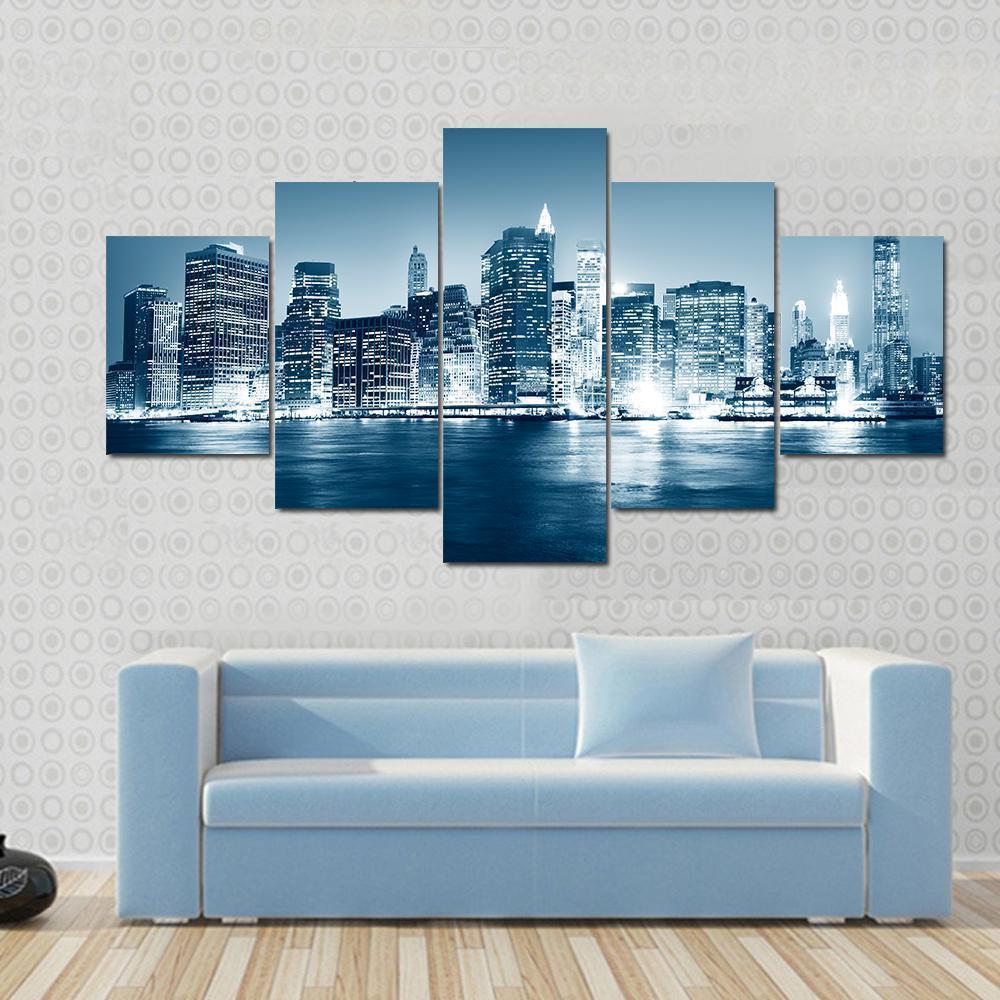 Building Skyscraper Panoramic Night New York City Concept Nature Canvas Wall Art