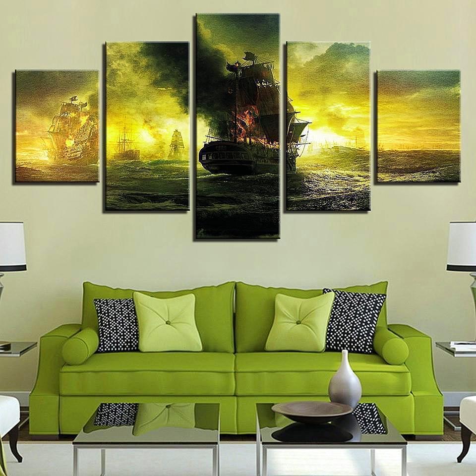 Burning Black Pearl Of Pirates Of The Caribbean Disney Canvas Wall Art
