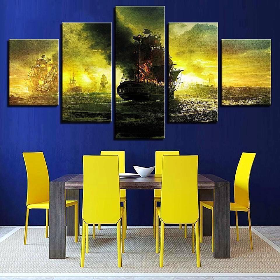 Burning Black Pearl Of Pirates Of The Caribbean Disney Canvas Wall Art