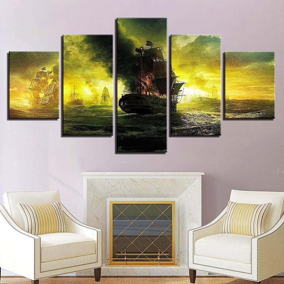 Burning Black Pearl Of Pirates Of The Caribbean Disney Canvas Wall Art