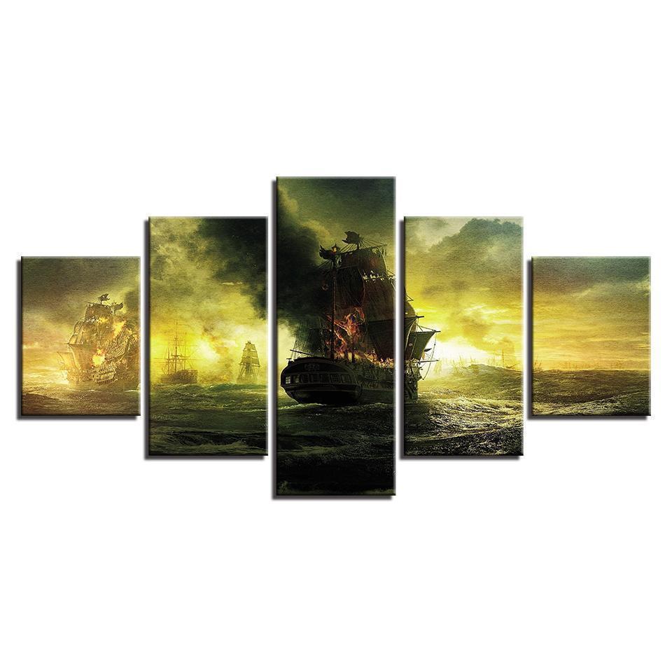 Burning Black Pearl Of Pirates Of The Caribbean Disney Canvas Wall Art