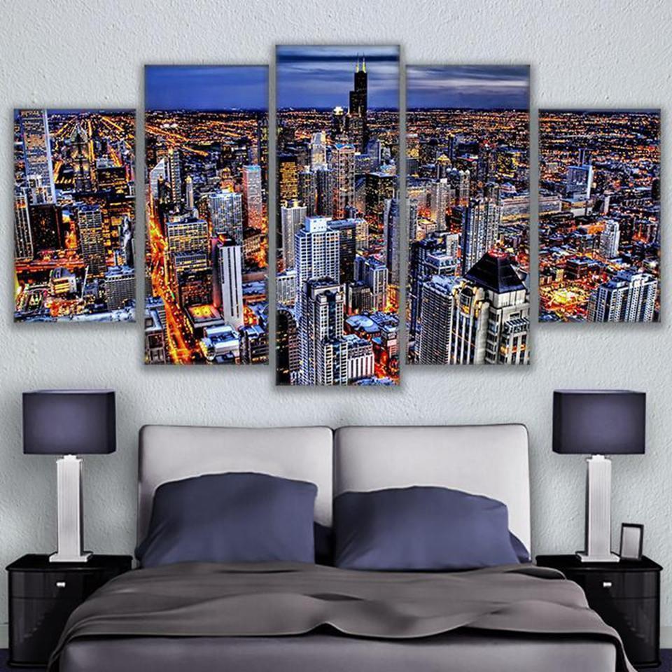 Busy Night In Hong Kong City Landscape Nature Canvas Wall Art