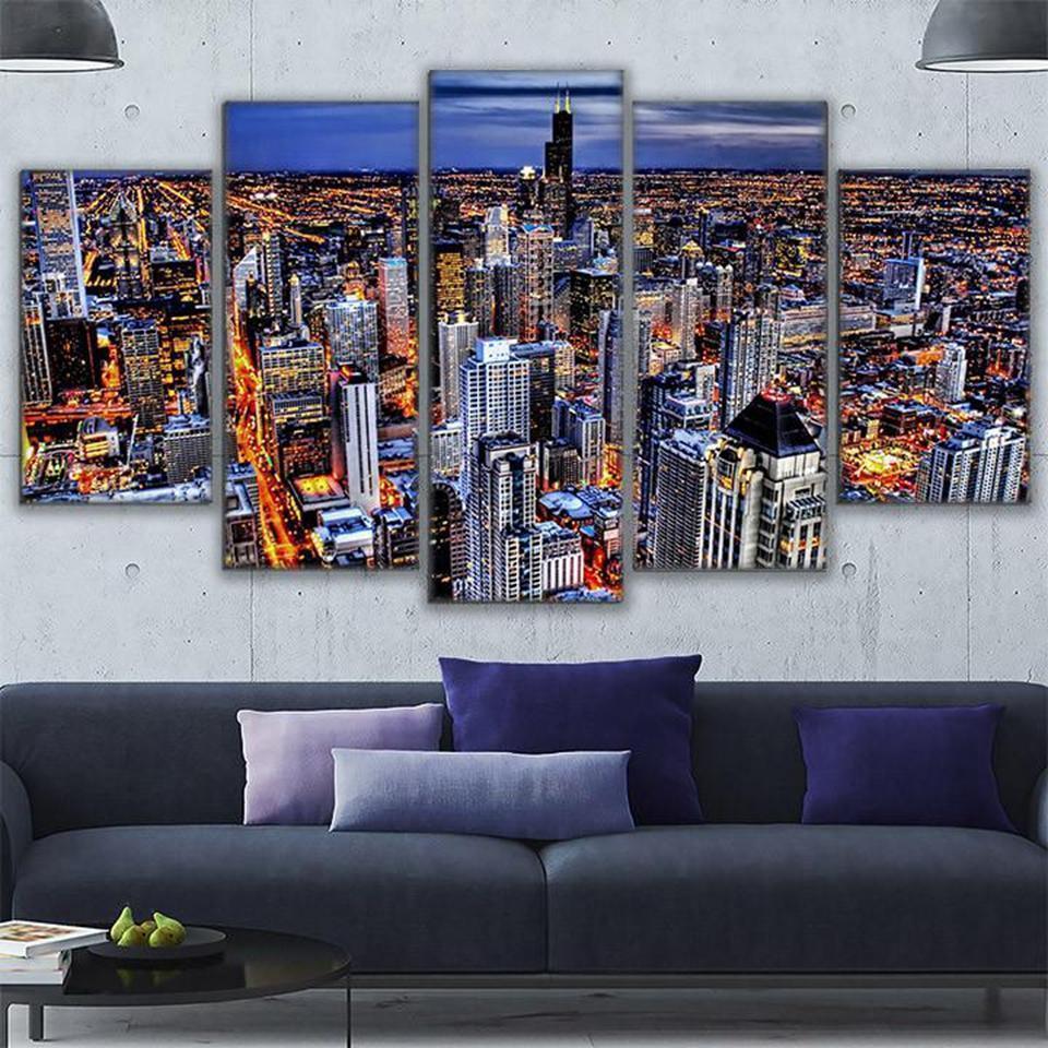 Busy Night In Hong Kong City Landscape Nature Canvas Wall Art