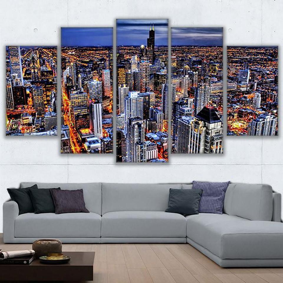 Busy Night In Hong Kong City Landscape Nature Canvas Wall Art