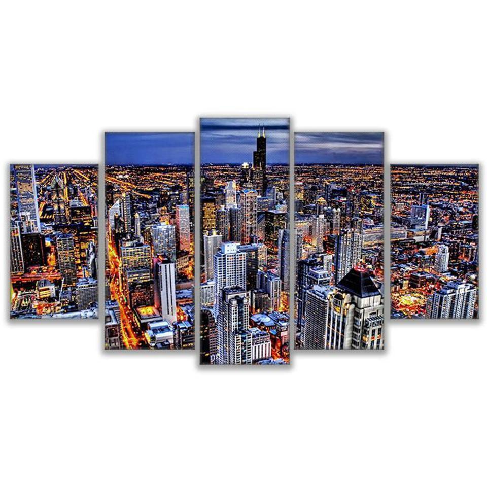 Busy Night In Hong Kong City Landscape Nature Canvas Wall Art