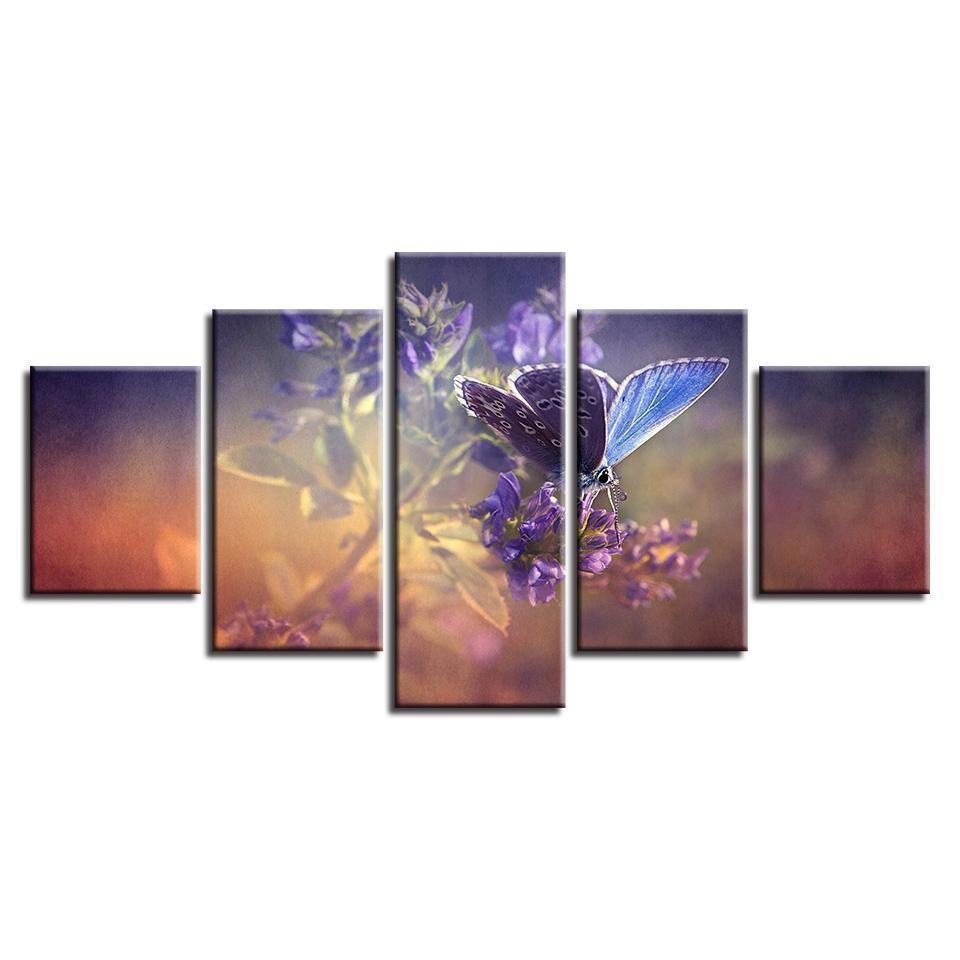 Butterflies And Purple Flowers Animal Canvas Wall Art
