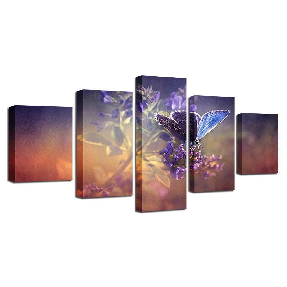 Butterflies And Purple Flowers Animal Canvas Wall Art