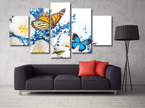 Butterflies Butterfly And Flowers Animal Canvas Wall Art