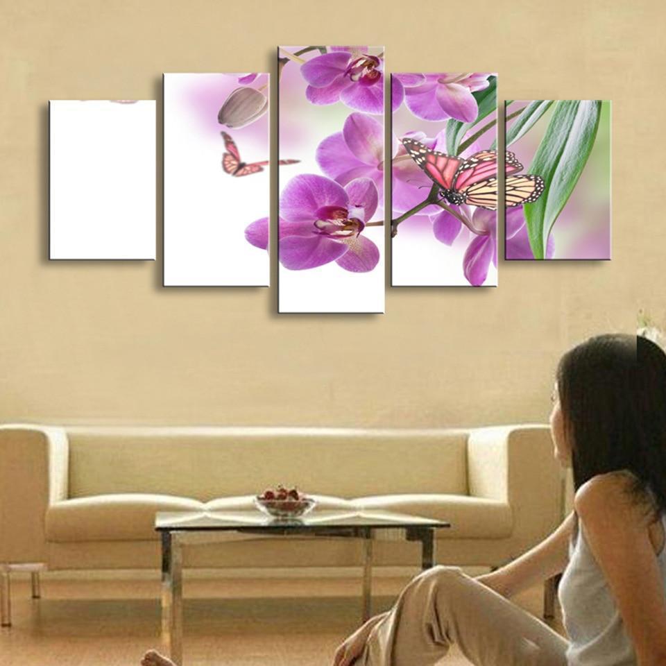 Butterflies Violet Flowers Nature Canvas Wall Art
