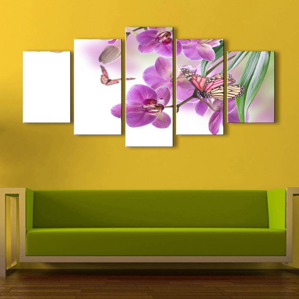 Butterflies Violet Flowers Nature Canvas Wall Art
