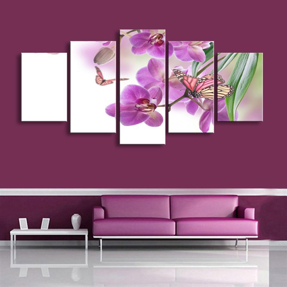 Butterflies Violet Flowers Nature Canvas Wall Art