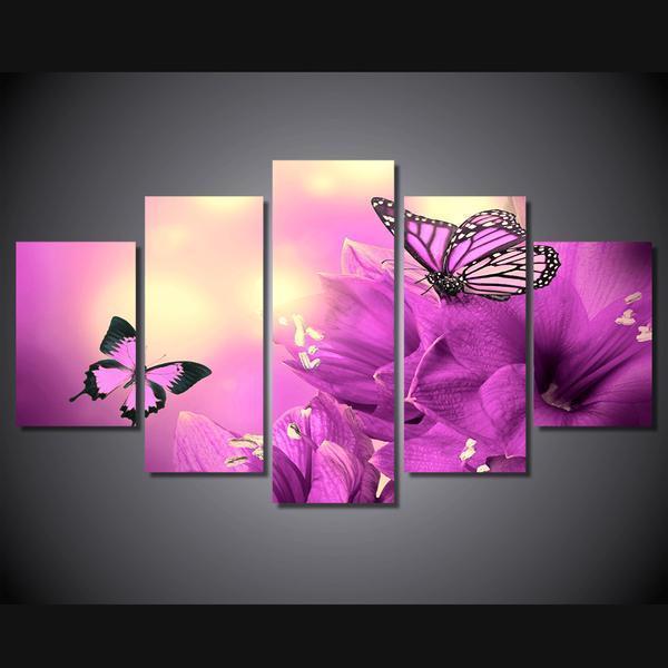 Butterfly Flower Purple Violet Animal Canvas Wall Art