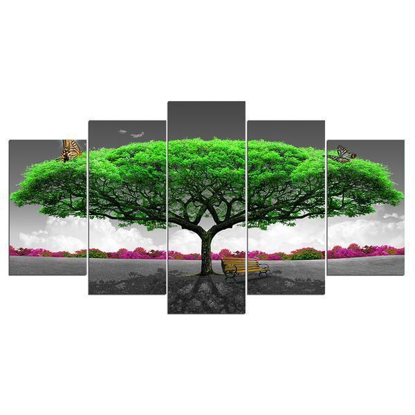 Butterfly Green Tree Nature Canvas Wall Art
