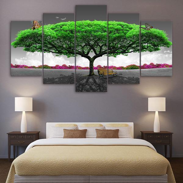 Butterfly Green Tree Nature Canvas Wall Art