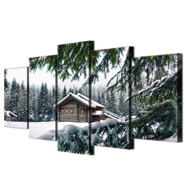 Cabin In Snow Winter Scene Nature Canvas Wall Art