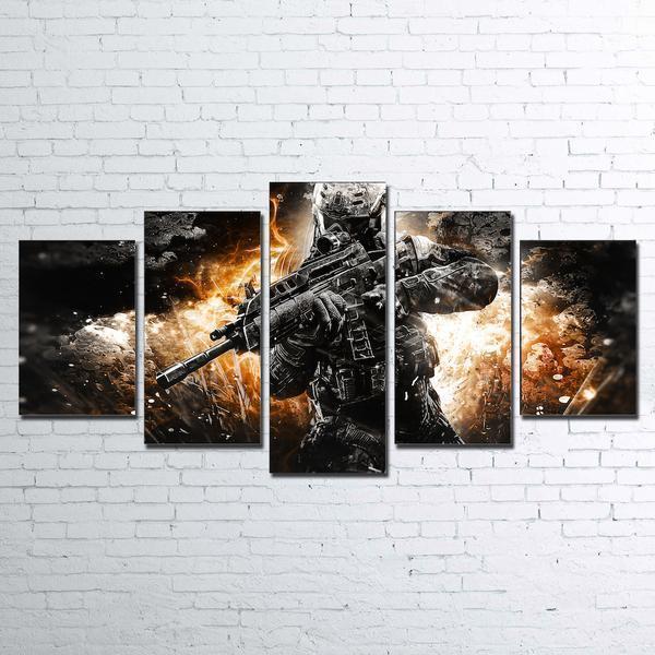 Call Of Duty Black Action Army Canvas Wall Art