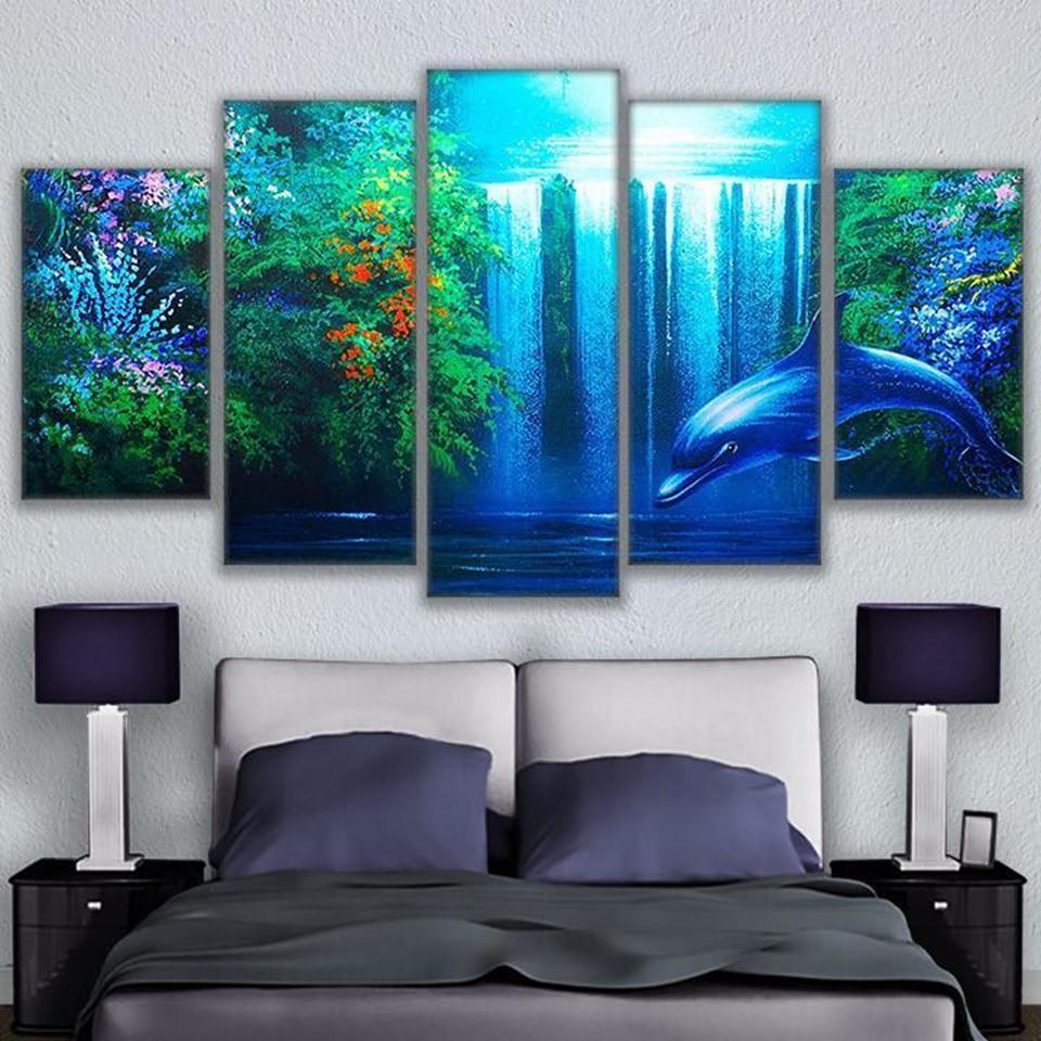 Calming Dolphin Waterfall Abstract Animal Canvas Wall Art