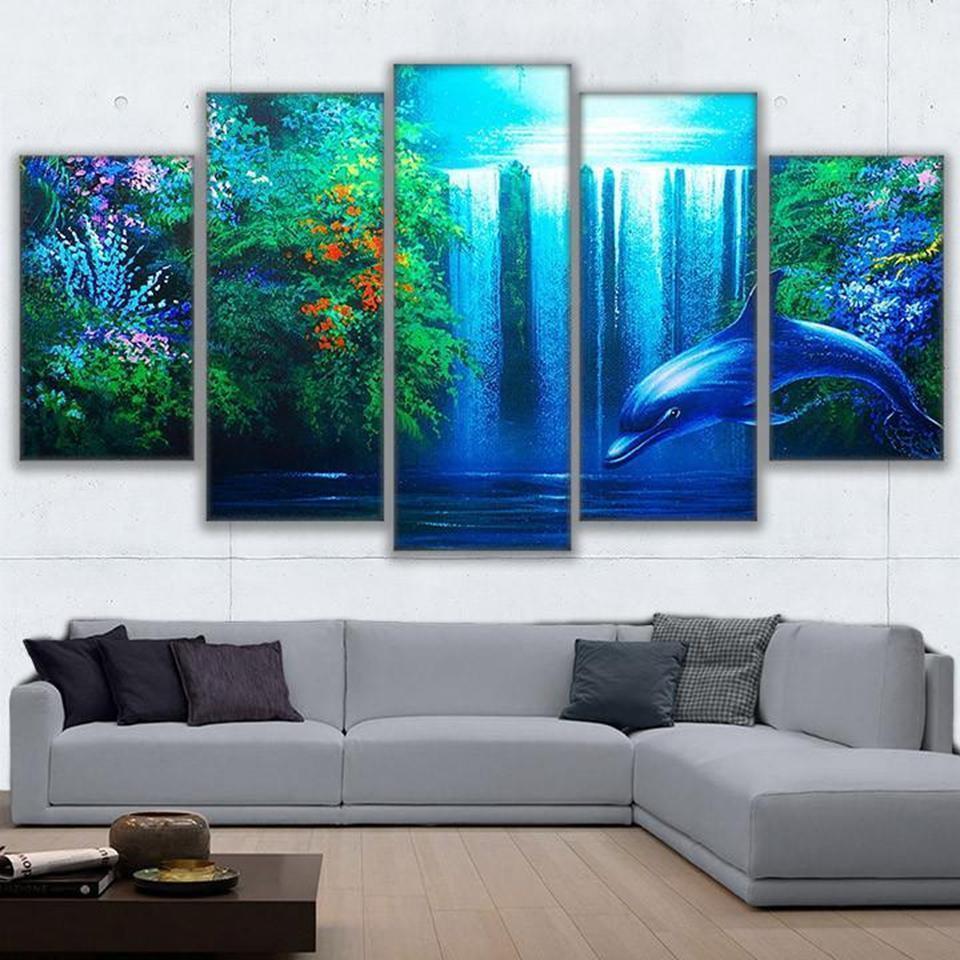 Calming Dolphin Waterfall Abstract Animal Canvas Wall Art