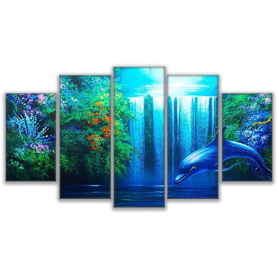 Calming Dolphin Waterfall Abstract Animal Canvas Wall Art