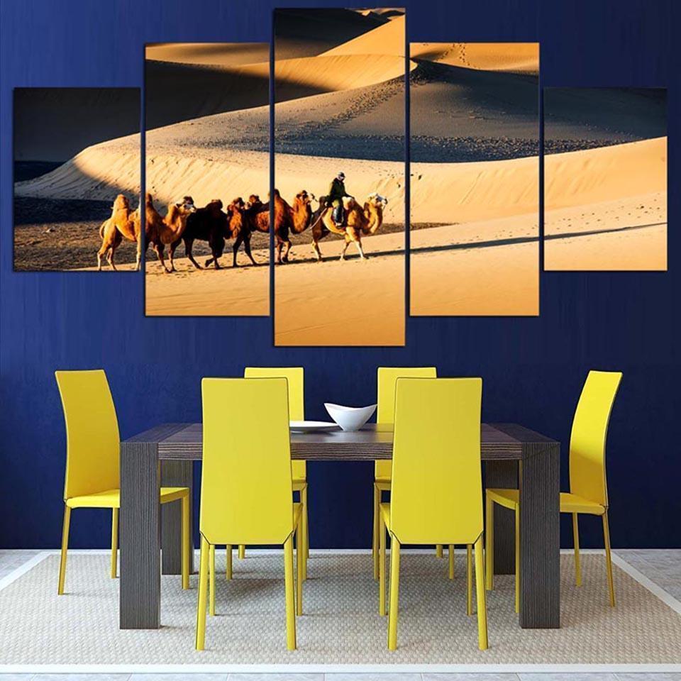 Camel Desert Landscape Nature Canvas Wall Art