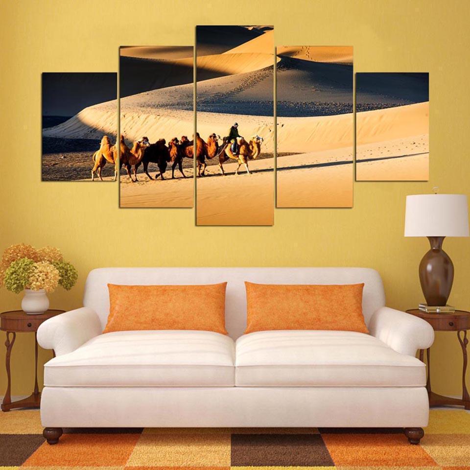 Camel Desert Landscape Nature Canvas Wall Art