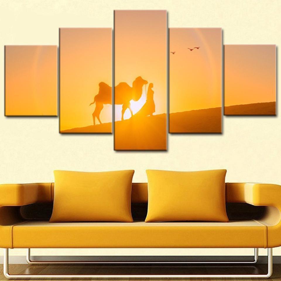 Camel Desert Sunset Nature Canvas Wall Art