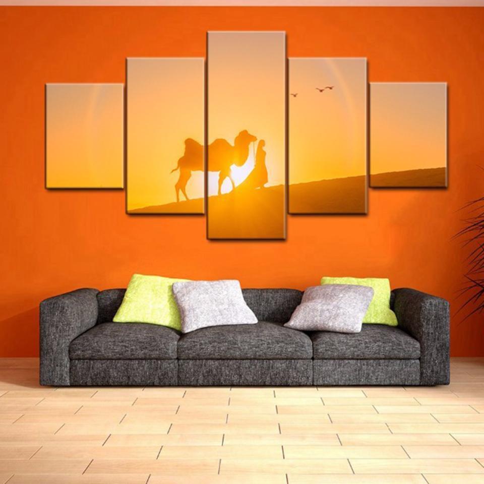 Camel Desert Sunset Nature Canvas Wall Art