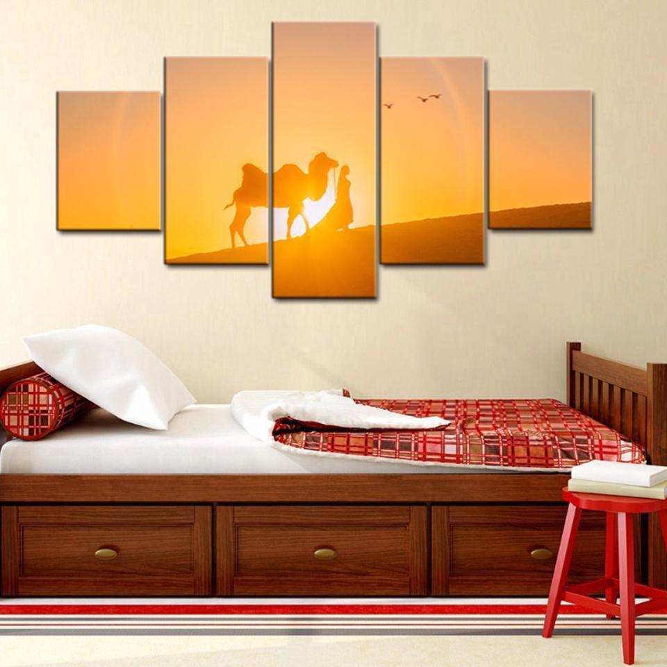 Camel Desert Sunset Nature Canvas Wall Art