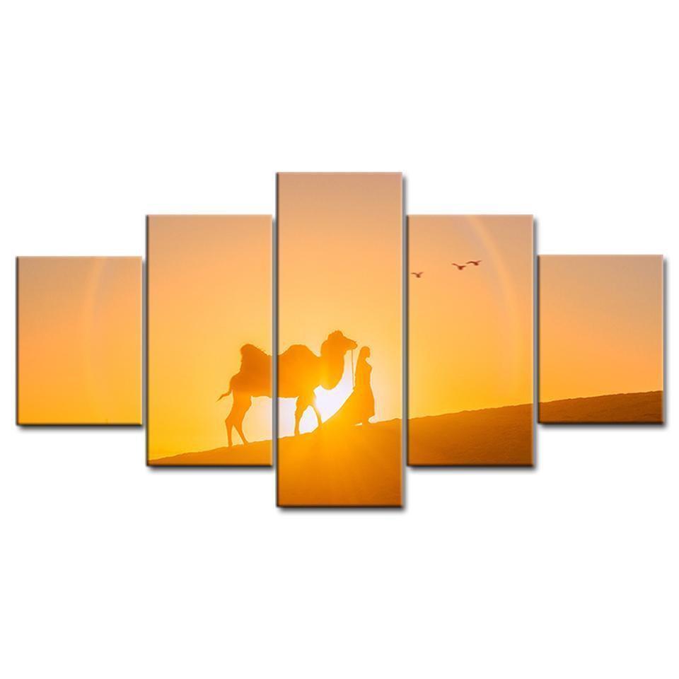 Camel Desert Sunset Nature Canvas Wall Art