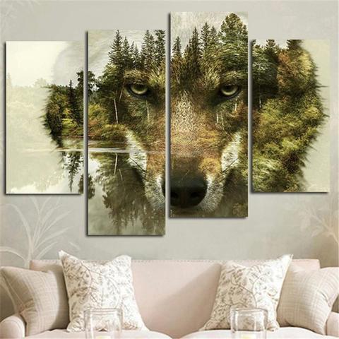 Camouflage Gray Wolf Animal Canvas Wall Art
