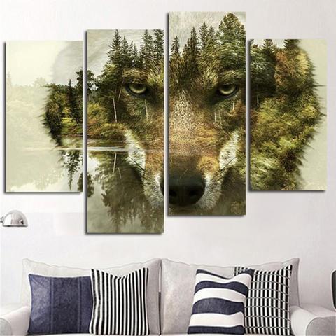 Camouflage Gray Wolf Animal Canvas Wall Art